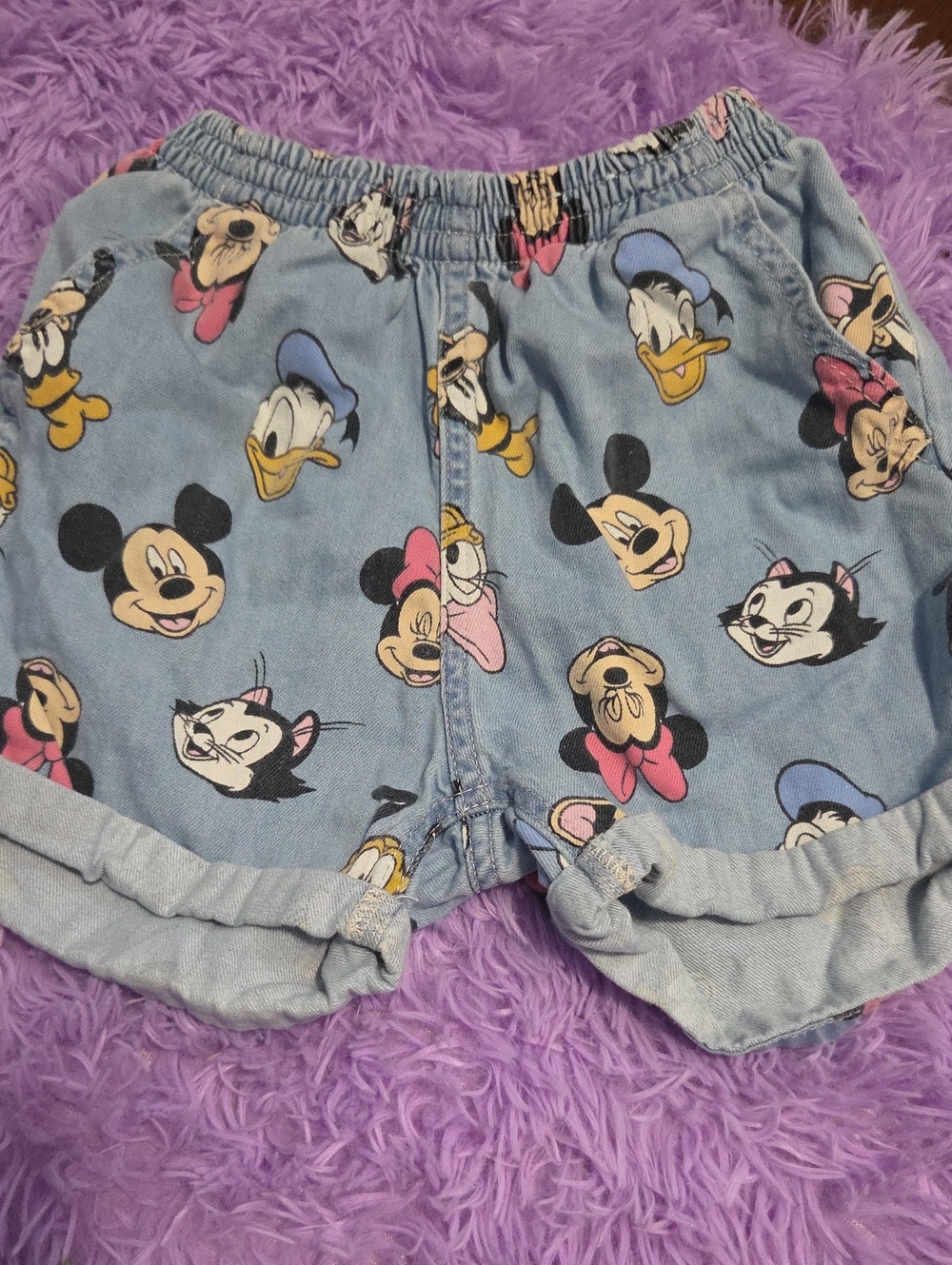 H&M Disney Light Blue Denim Kids Shorts with Classic Character Faces